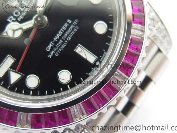 Jubilee Bezel Best II Blue Diamonds GMF Red SA3285 CHS Steel 904L Black On Dial V3 GMT-Master Bracelet Edition 0401